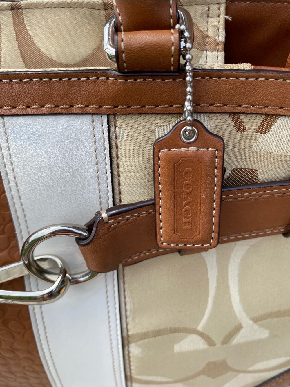 Coach Hampton Optic Signature Stripe Carryall Bag Equestrian Style - Picture 5 of 15